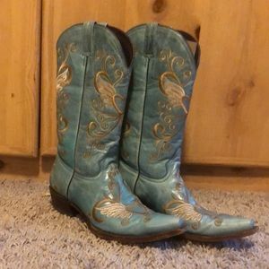Womens Pecos Bill Turquoise Cowboy Boots Size 8.5